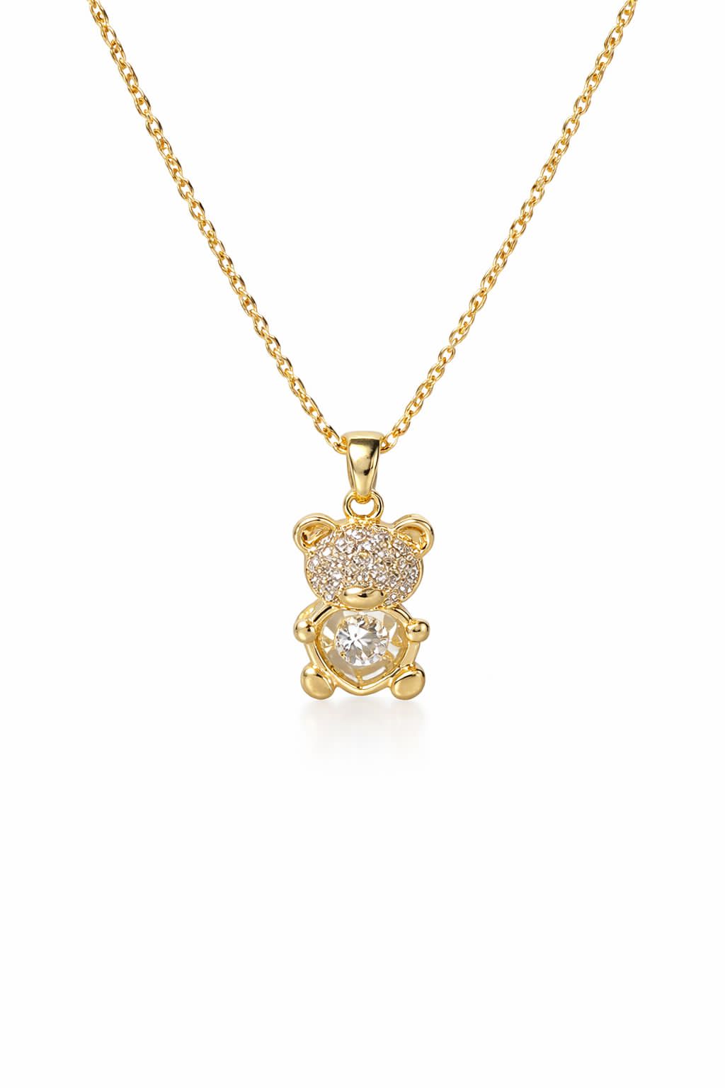 Gold teddy bear crystal pendant necklace for women by Luvina