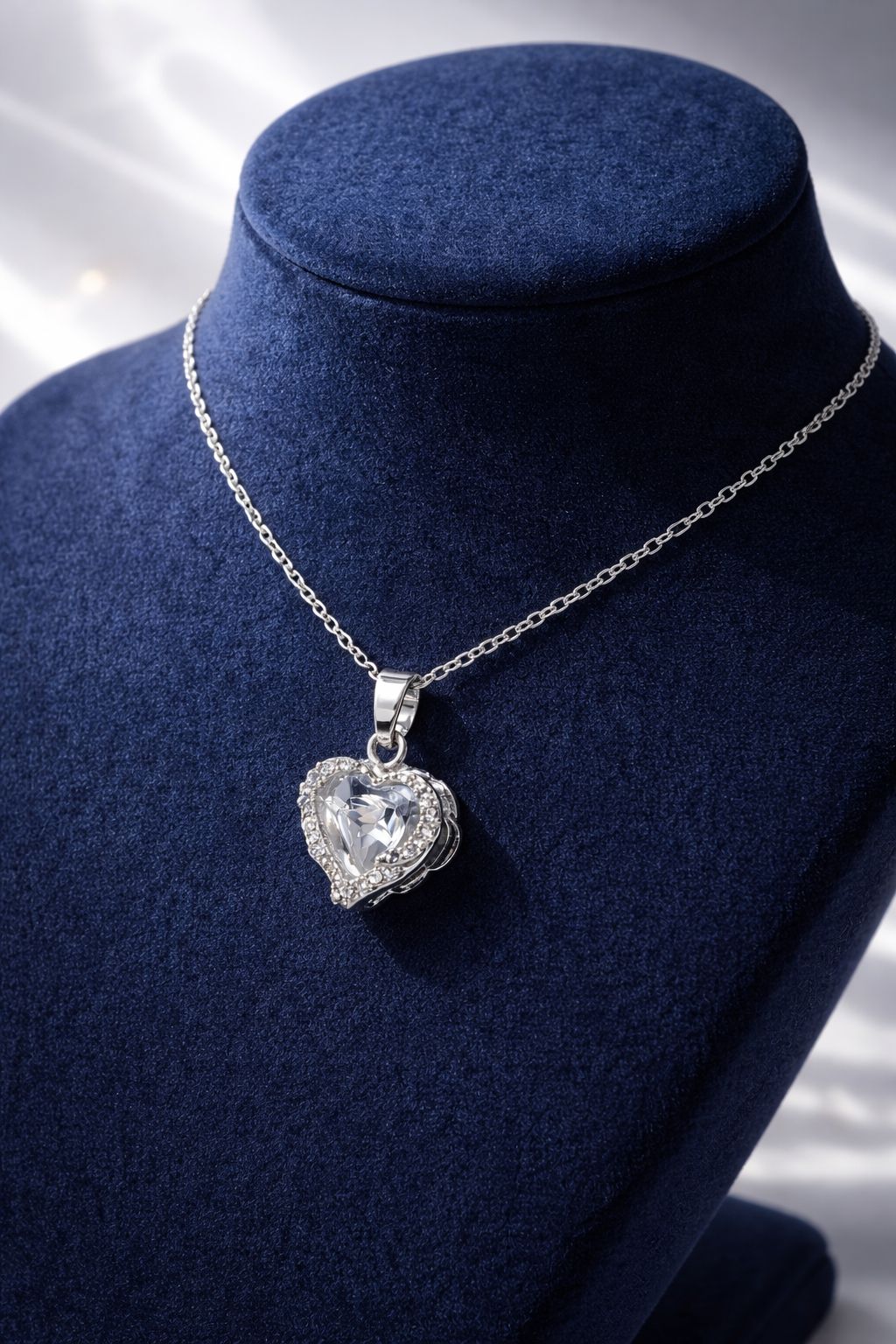 925 sterling silver heart crystal pendant necklace for women worn by model