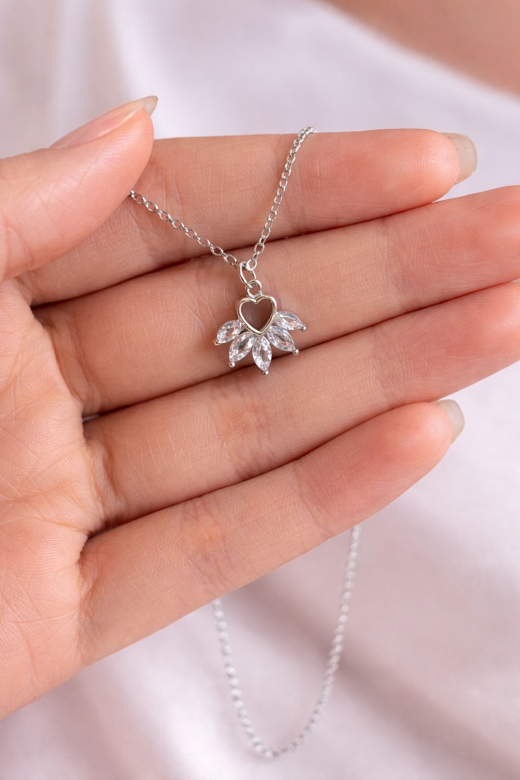 Silver Heart Crystal Pendant Necklace for Women | Luvina