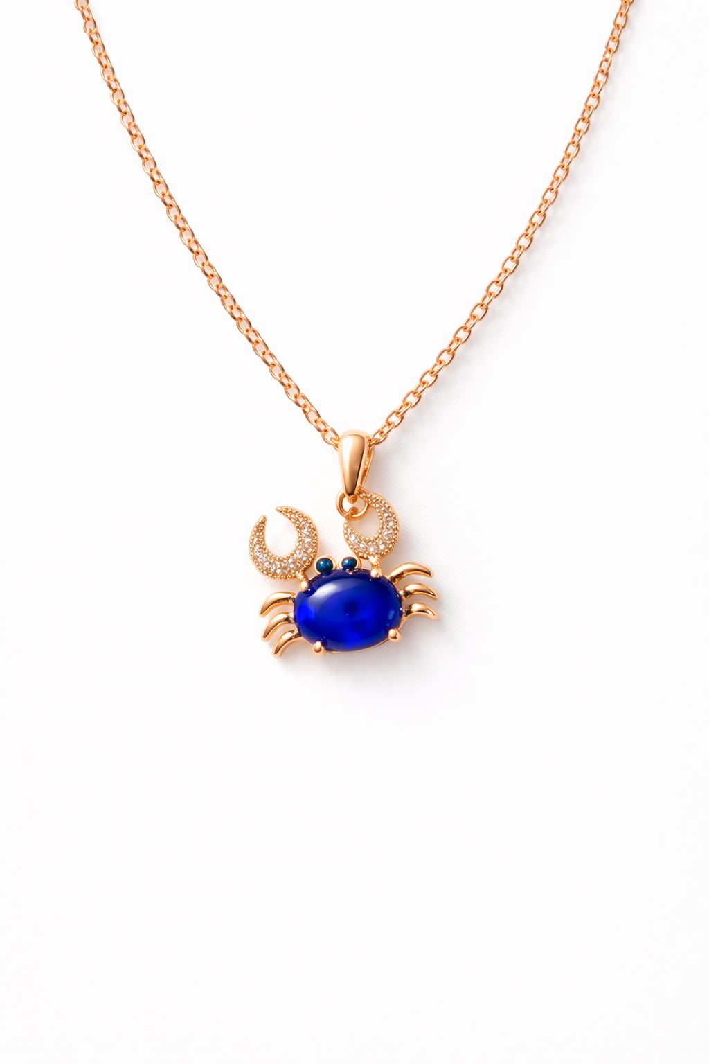 Blue crab pendant necklace for women worn on neck, rose gold plated jewelry by Luvina