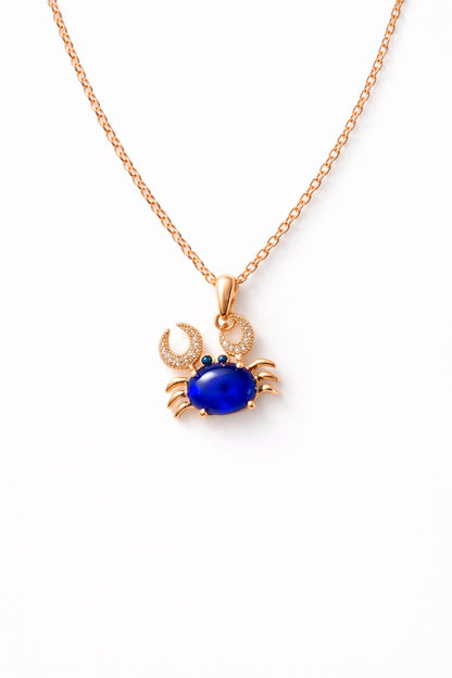 Blue crab pendant necklace for women worn on neck, rose gold plated jewelry by Luvina