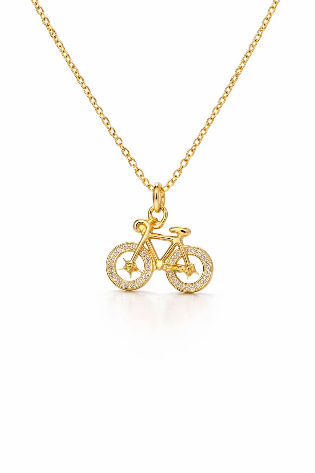 Minimal gold plated bicycle pendant necklace for women by Luvina