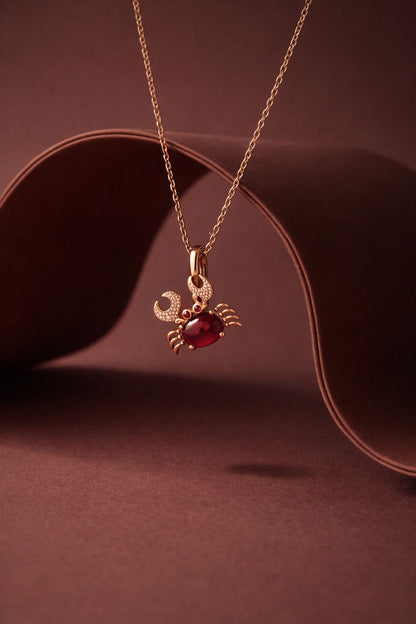 Gold plated red crystal crab pendant necklace for women by Luvina