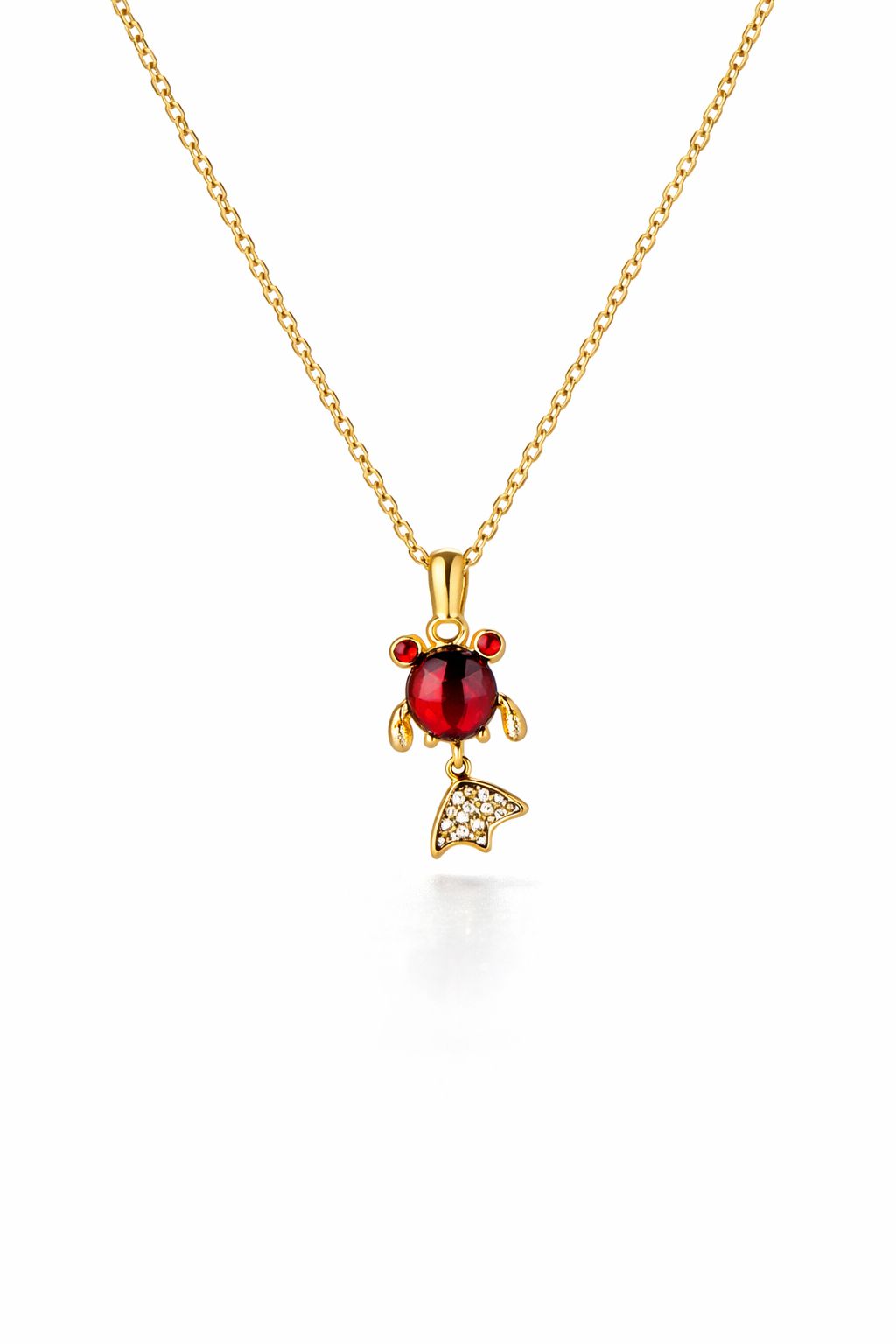 Minimal gold plated red crystal ladybug pendant necklace for women