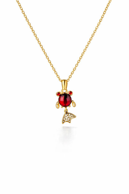 Minimal gold plated red crystal ladybug pendant necklace for women
