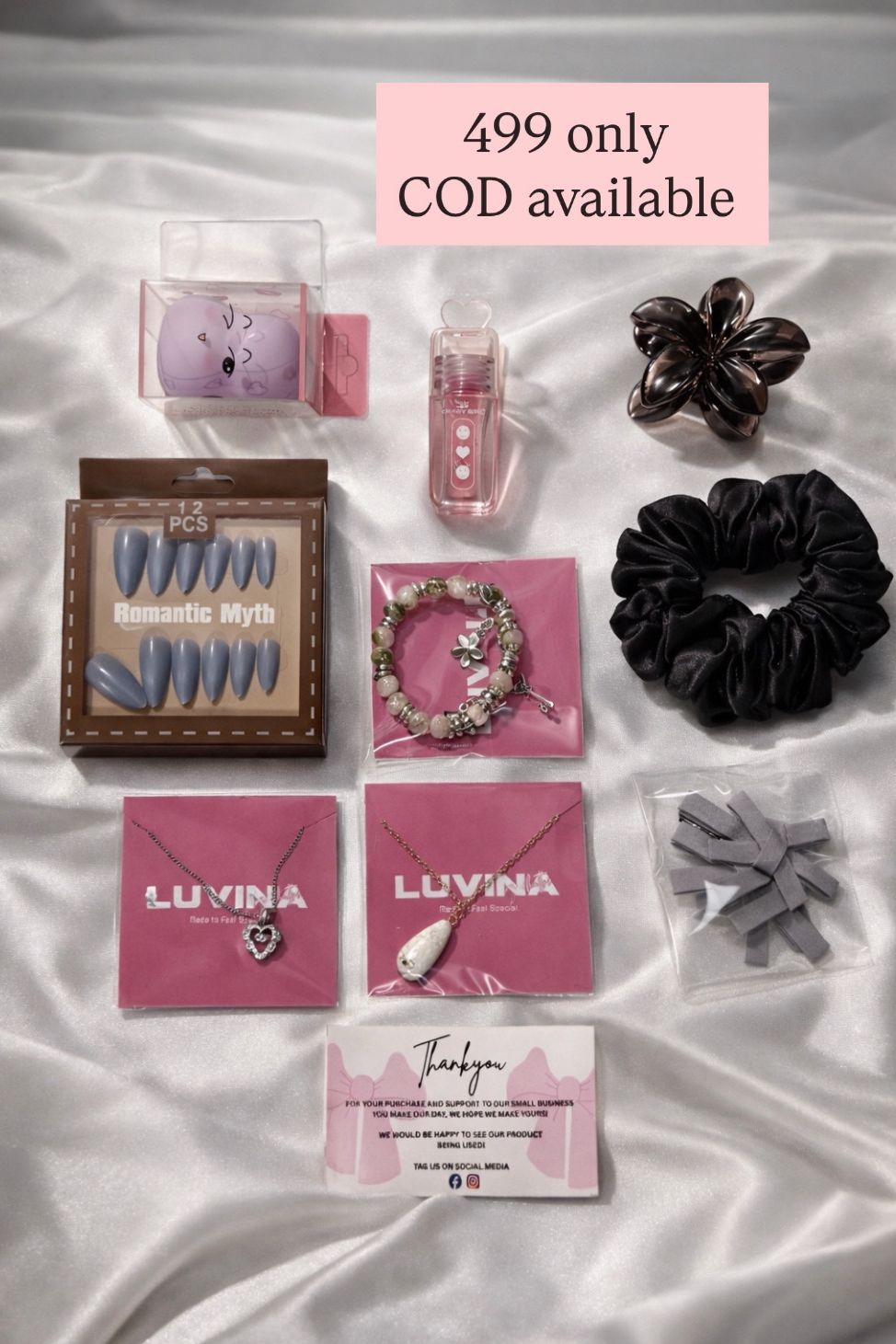Luvina pink gift combo set ₹499 COD available flat lay photo