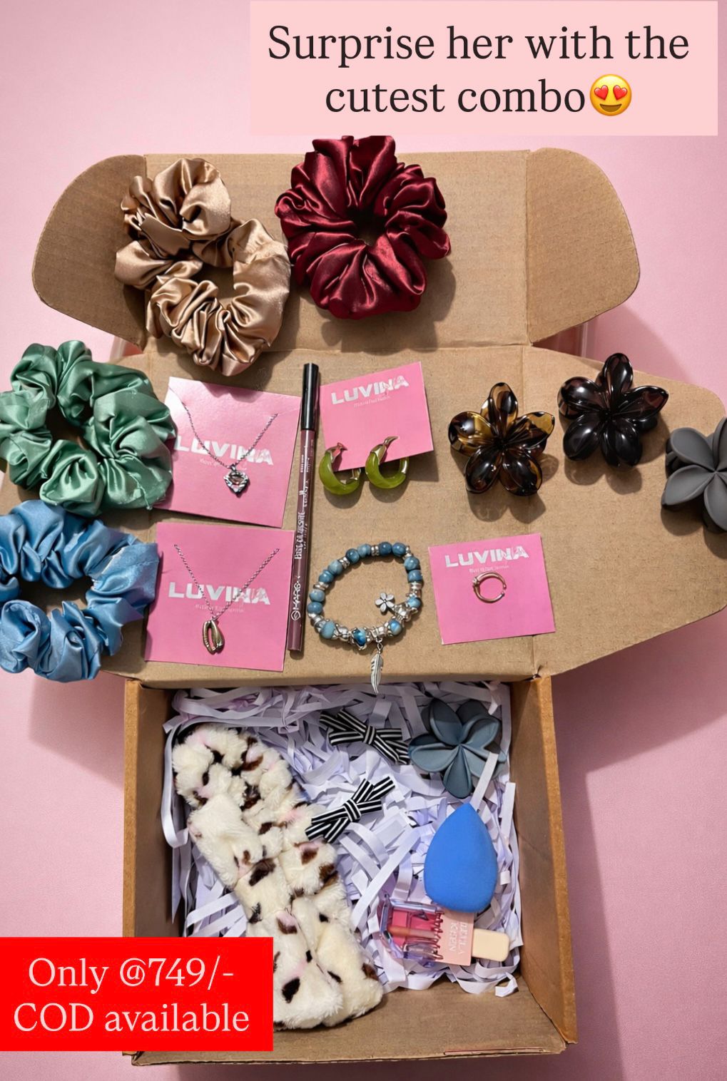 Luvina girls gift combo box with scrunchies jewelry makeup accessories
