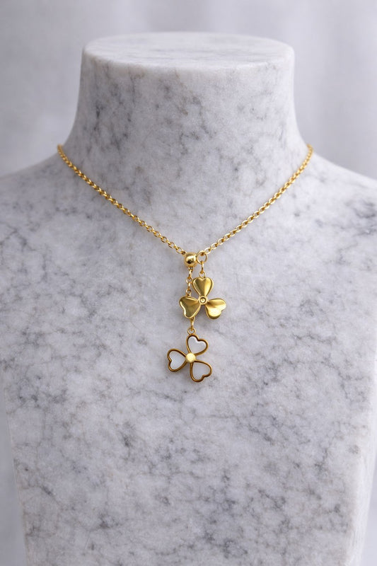 Gold plated double clover pendant necklace for women by Luvina