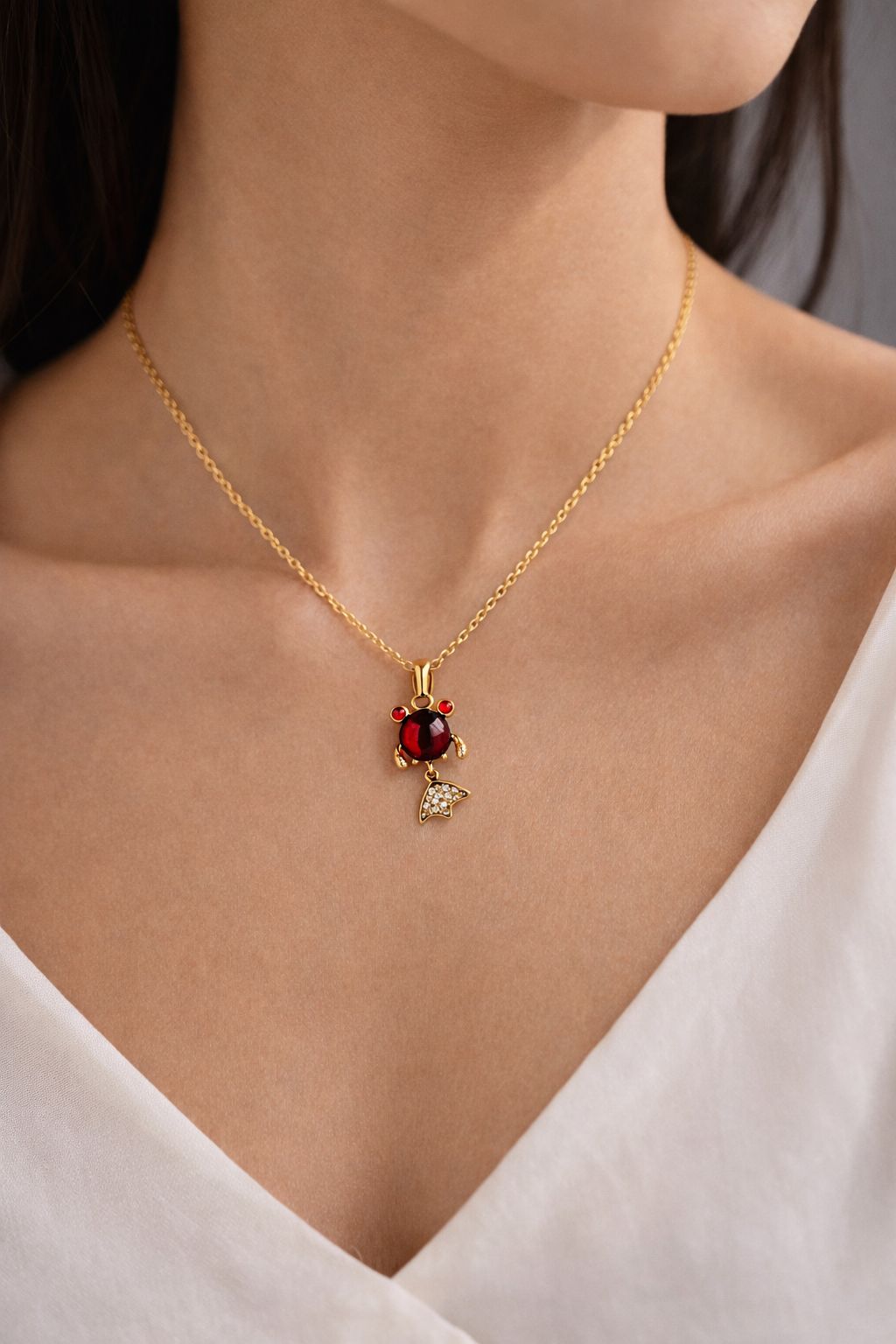Gold plated red crystal ladybug pendant necklace for women by Luvina