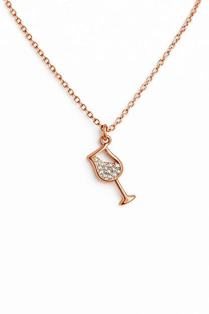 Rose gold wine glass crystal pendant necklace for women by Luvina