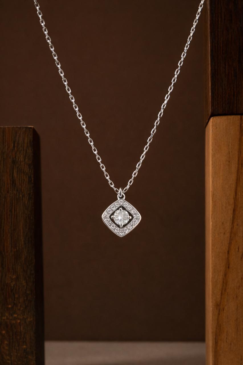 Silver square crystal pendant necklace for women by Luvina