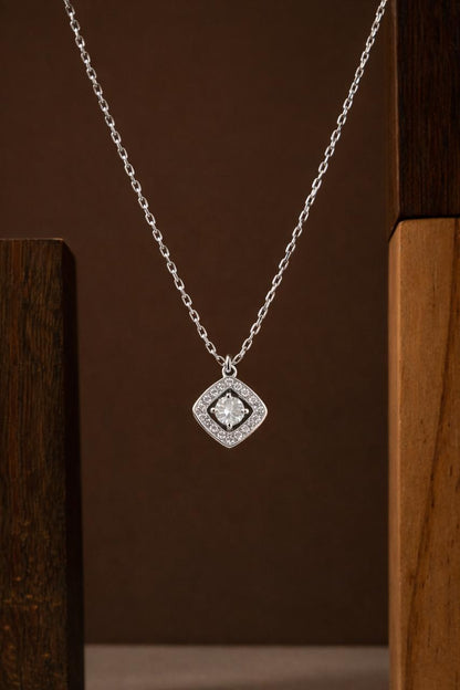 Silver square crystal pendant necklace for women by Luvina