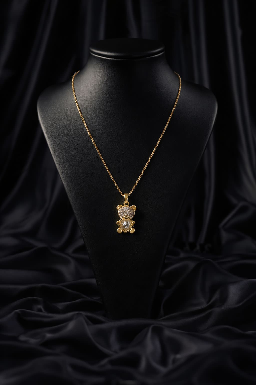 Teddy bear pendant necklace for women in gold finish by Luvina