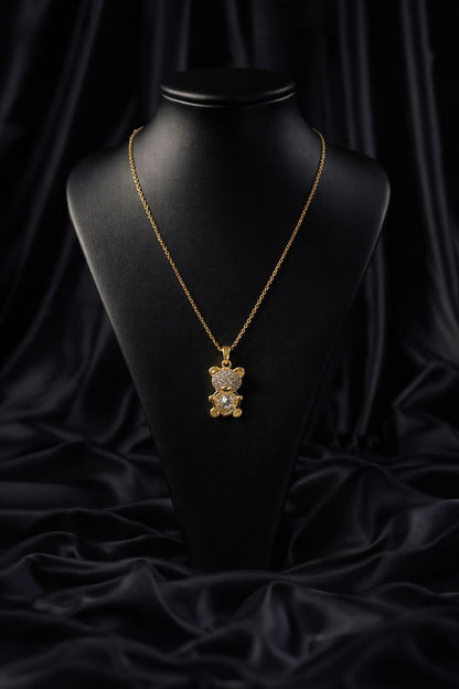Teddy bear pendant necklace for women in gold finish by Luvina