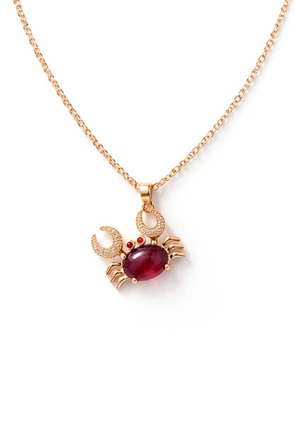 Red crystal crab charm pendant necklace for women gold plated