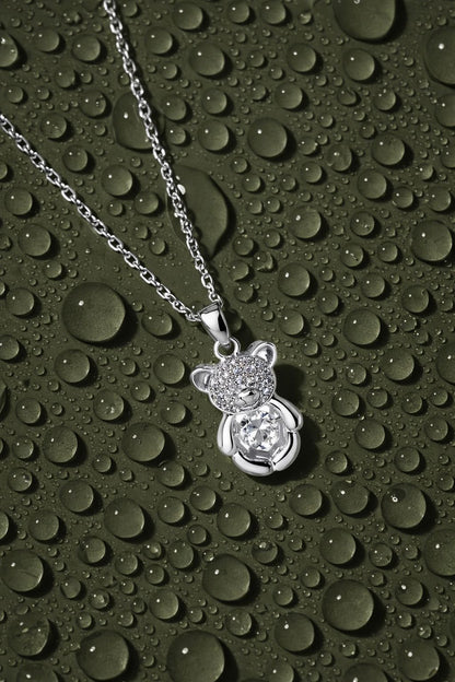 Silver teddy bear crystal pendant necklace for women by Luvina
