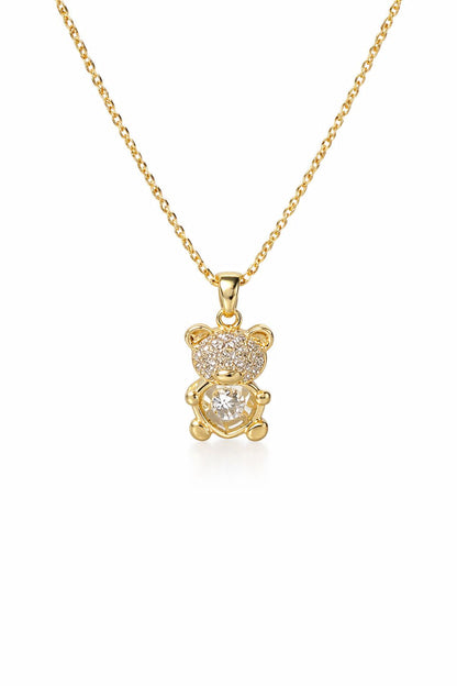 Gold teddy bear crystal pendant necklace for women by Luvina