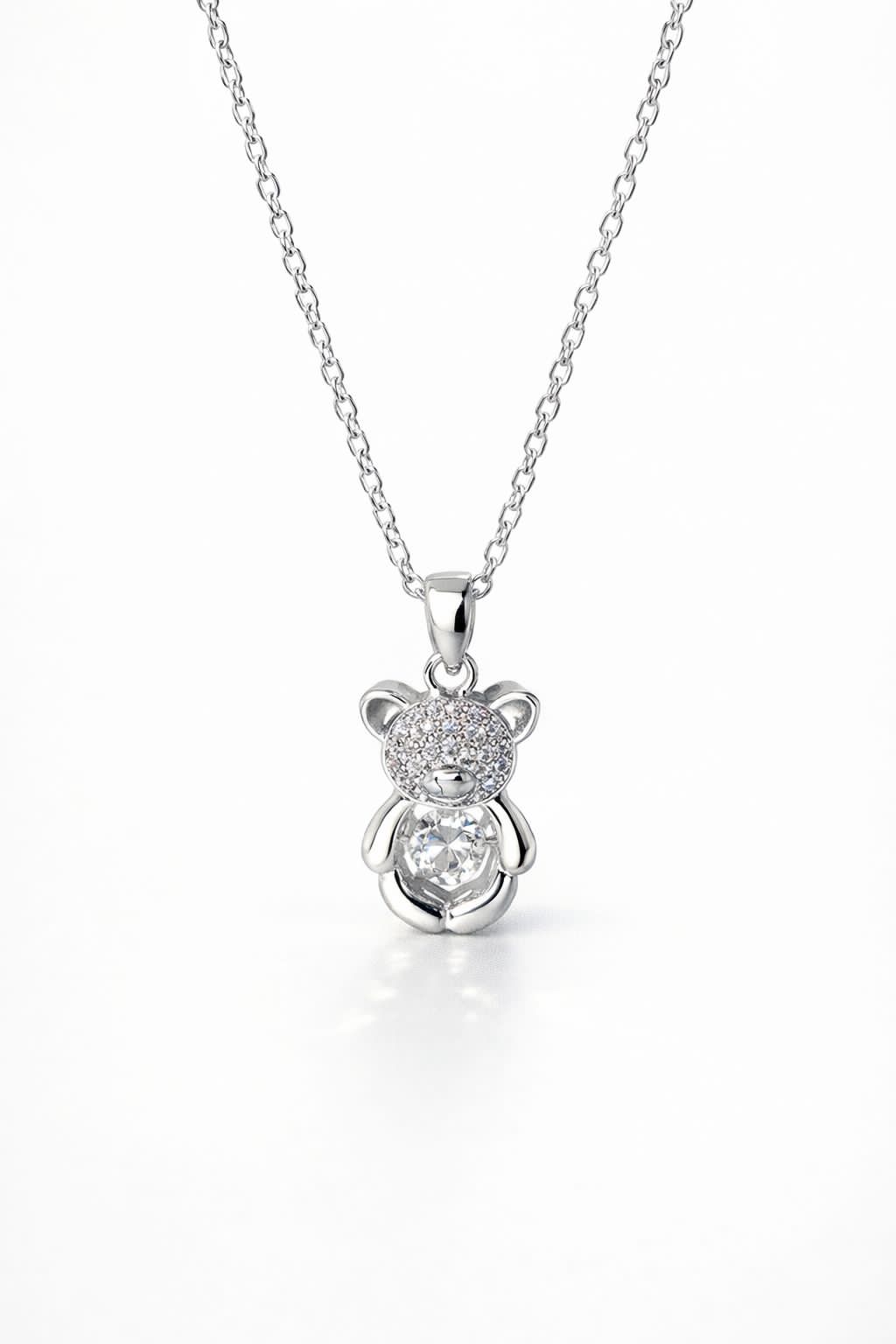 Minimal silver teddy bear pendant necklace for women