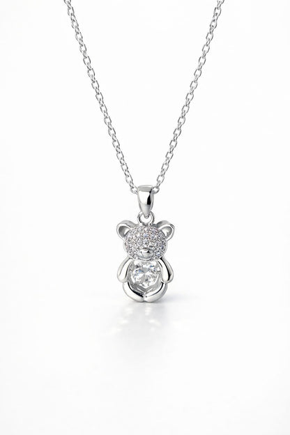 Minimal silver teddy bear pendant necklace for women